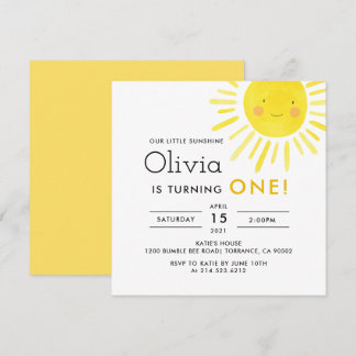 Little Sunshine 1st Birthday Party Square Einladung