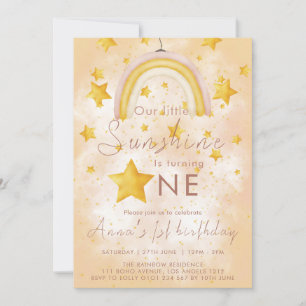 Little Sunshine Boho Rainbow Gold Star Geburtstag Einladung