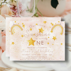Little Sunshine Boho Rainbow Gold Star Geburtstag Einladung