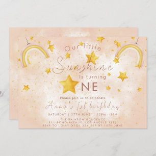 Little Sunshine Boho Rainbow Gold Star Geburtstag Einladung