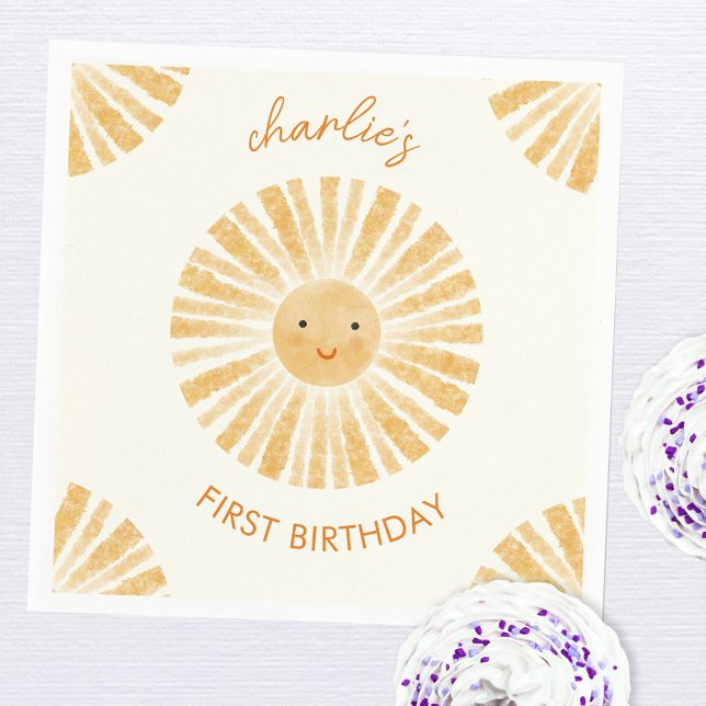 Little Sunshine Erster Geburtstag Personalisiert Serviette (Personalized happy sunshine first birthday party paper napkin)