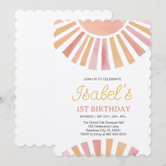 Little Sunshine Erster Geburtstag, Sonnenschein 1. Einladung (Vorne/Hinten)