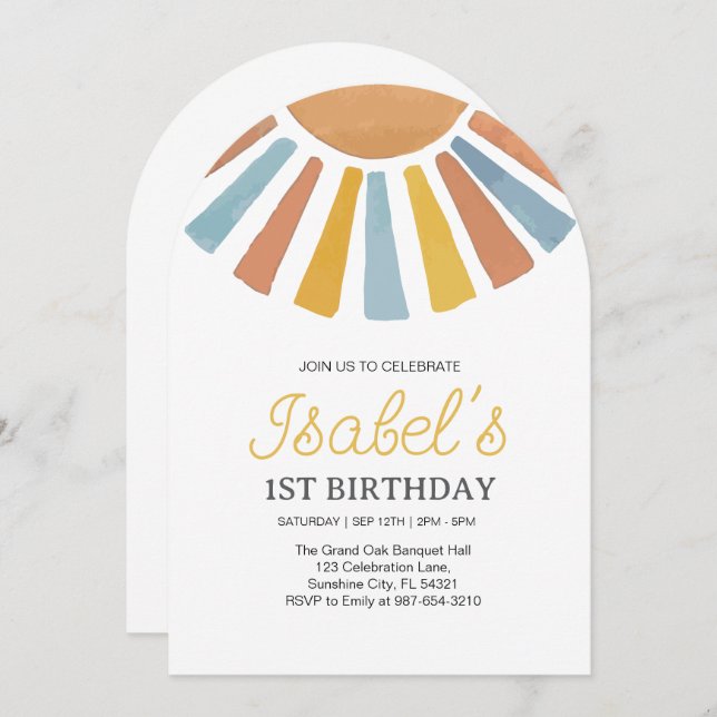 Little Sunshine Erster Geburtstag, Sonnenschein 1. Einladung (Vorne/Hinten)