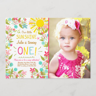 Little Sunshine Geburtstagsparty Einladung Floral