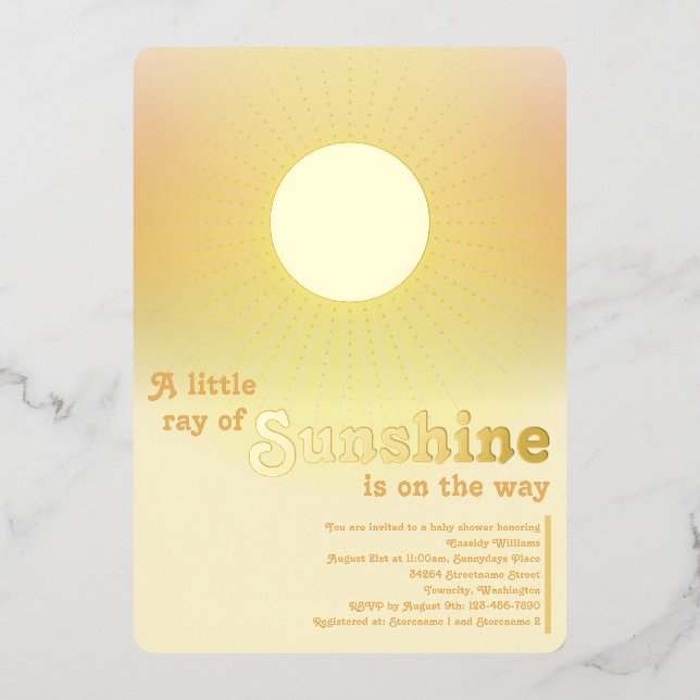 Little Sunshine Gold Sun Baby Showroom Invitati Folieneinladung (Vorderseite)