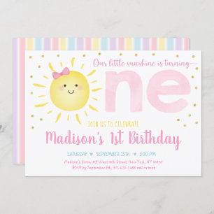Little Sunshine Pastel Pink Gold Zum Geburtstag Einladung
