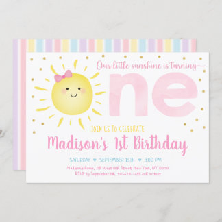 Little Sunshine Pastel Pink Gold Zum Geburtstag Einladung