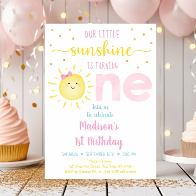 Little Sunshine Pastel Pink Gold Zum Geburtstag Einladung (Von Creator hochgeladen)