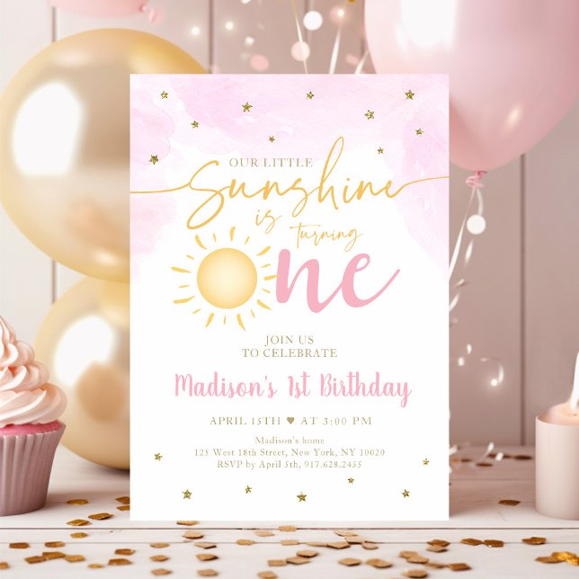 Little Sunshine Pink Gold 1. Geburtstag Einladung (Von Creator hochgeladen)