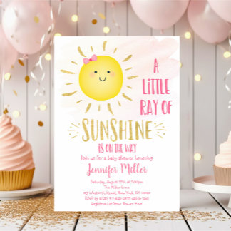 Little Sunshine Pink & Gold Baby Dusche Einladung