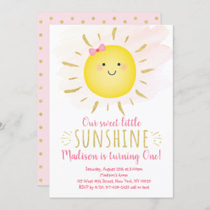 Little Sunshine Pink & Gold Geburtstag Einladung