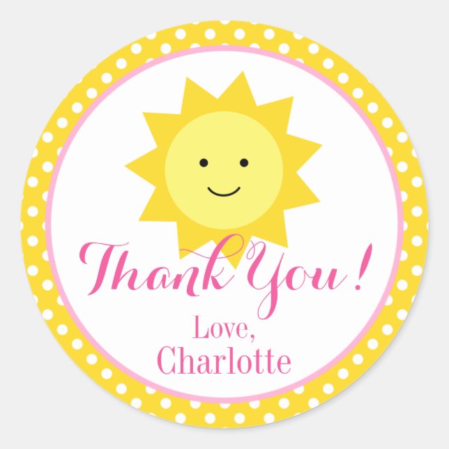 Little Sunshine Pink Yellow Birthday Kleine Gefäll Runder Aufkleber (Vorderseite)