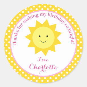 Little Sunshine Pink Yellow Birthday Party Gefalle Runder Aufkleber