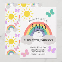 Little Sunshine & Rainbows Baby Shower Invitation