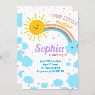 Little Sunshine Regenbogenwolken Pink Sun Birthday Einladung