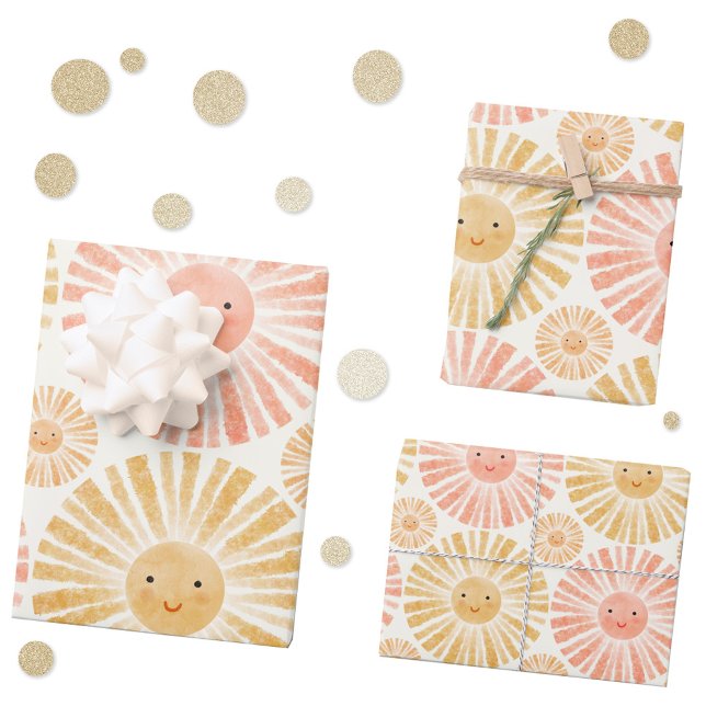 Little Sunshine Watercolor Muster Geschenkpapier Set (Happy watercolor sunshine pattern gift wrapping paper sheets)