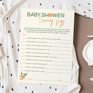 Little Süsse Citrus Baby Shower Survey Says Card Einladung
