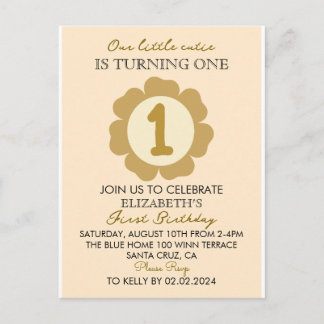 Little Süsse Gold Floral 1. Geburtstag Einladung C