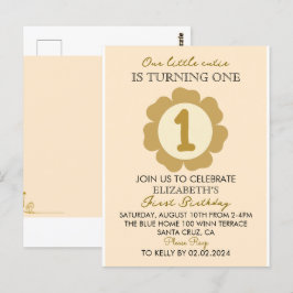 Little Süsse Gold Floral 1. Geburtstag Einladung C Postkarte