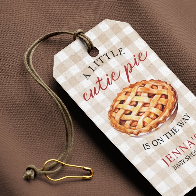 Little Süsse Pie Baby Shower Gingham Fall Geschenkanhänger (A little cutie pie is on the way Gift tag for Baby Shower)