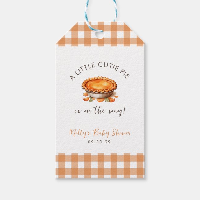 Little Süsse Pie Fall Pumpkin Gingham Baby Dusche Geschenkanhänger (Vorderseite)