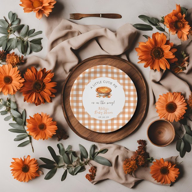 Little Süsse Pie Fall Pumpkin Gingham Baby Dusche Pappteller (Little Cutie Pie Baby Shower Paper Plate  )