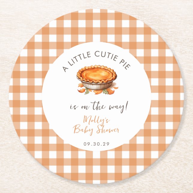 Little Süsse Pie Fall Pumpkin Gingham Baby Dusche Runder Pappuntersetzer (Vorderseite)