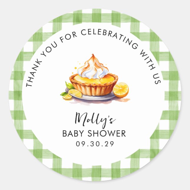 Little Süsse Pie Gingham Baby Dusche Danke Runder Aufkleber (Vorderseite)