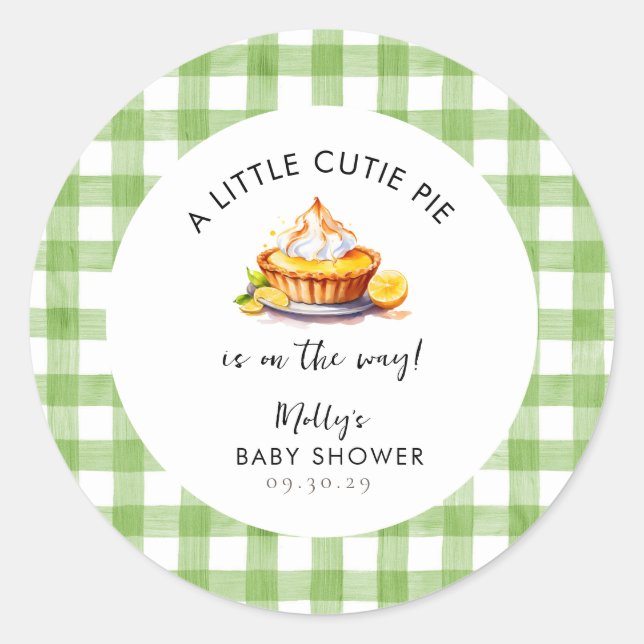 Little Süsse Pie Gingham Baby Shower Runder Aufkleber (Vorderseite)