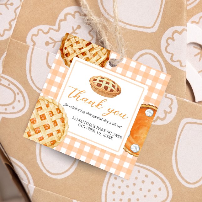 Little Süsse Pie Gingham Baby Shower Square Geschenkanhänger (Gingham Little Cutie Pie Baby Shower Favor Tags)