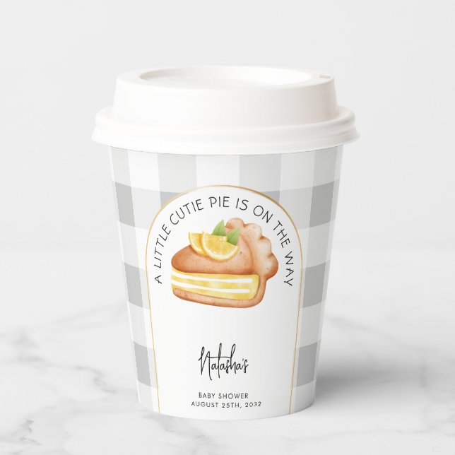 Little Süsse Pie Gray Gingham Kariert Baby Dusche Pappbecher (Vorderseite)