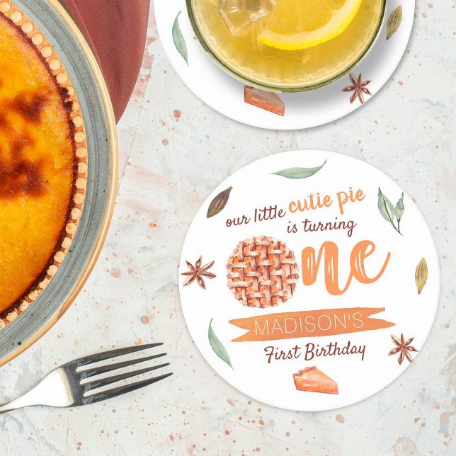 Little Süsse Pie Herbst 1. Geburtstag Runder Pappuntersetzer (Von Creator hochgeladen)