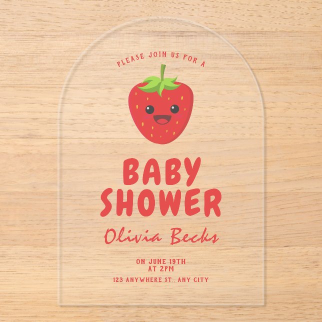 Little Süsse Strawberry Babydusche Acryleinladungen (Vorderseite)