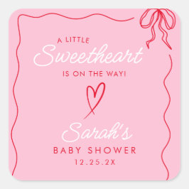 Little Sweatheart Valentines Rosa Red Baby Dusche Quadratischer Aufkleber