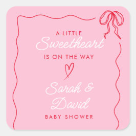 Little Sweatheart Valentines Rosa Red Baby Dusche Quadratischer Aufkleber