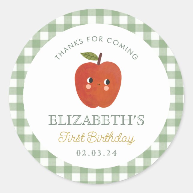 Little Sweet Apple First Geburtstag Runder Aufkleber (Vorderseite)