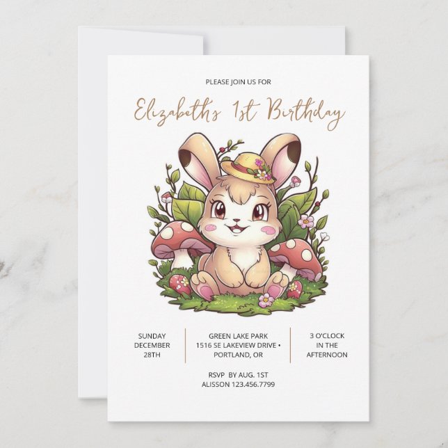 Little Sweet Bunny 1. Geburtstag digital Einladung (Vorderseite)