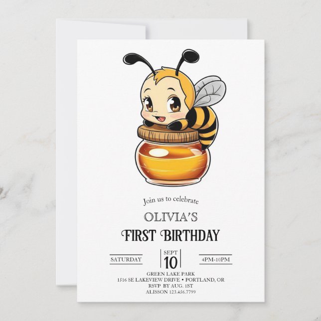 Little Sweet Digital Bee 1. Geburtstag Einladung (Vorderseite)