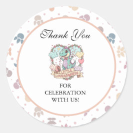 Little Sweet Dino Birthday Party Runder Aufkleber