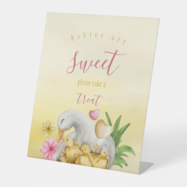 Little Sweet Heart Yellow Mommy Duck & Baby Dusche Sockelschild (Vorderseite)