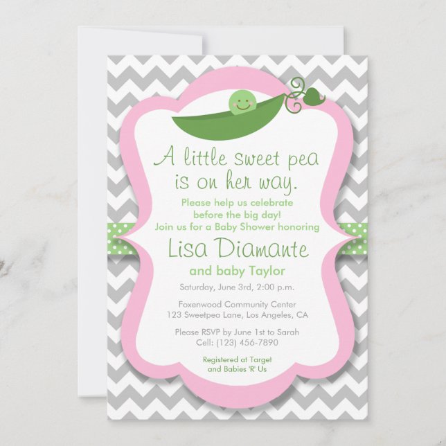 Little Sweet Pea Girl Kinderdusche Einladung (Vorderseite)