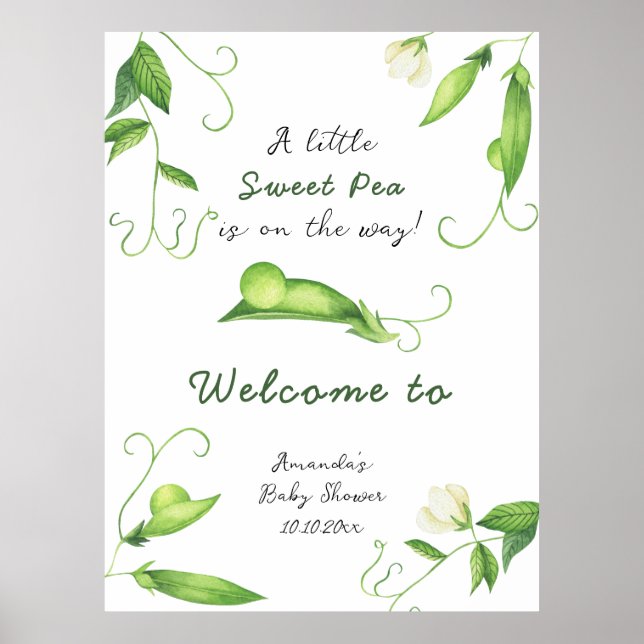 Little Sweet Pea Welcome Baby Dusche Poster (Vorne)