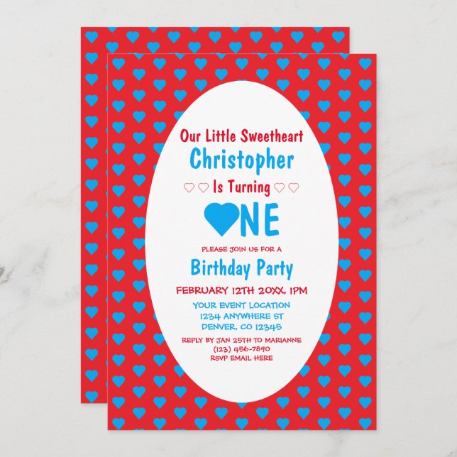 Little Sweetheart 1. Geburtstag Einladung (Vorne/Hinten)