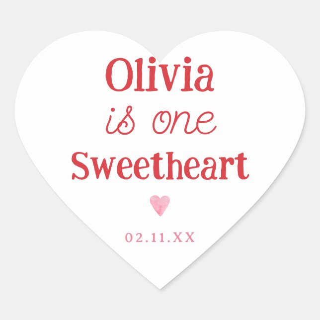 Little Sweetheart 1. Geburtstag Party Herz-Aufkleber (Vorderseite)