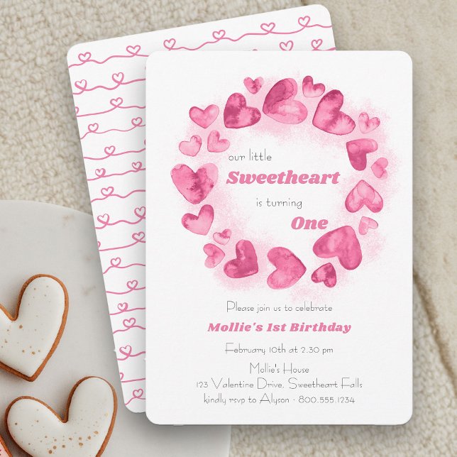 Little Sweetheart 1. Geburtstag Pink Liebe Herz Einladung (Little Sweetheart Pink Heart Birthday Invitation)