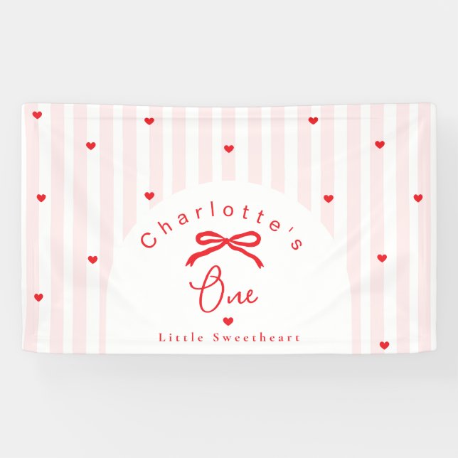 Little Sweetheart 1st Birthday Coquette Bow Banner (Horizontal)