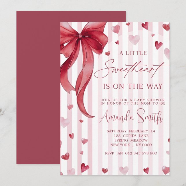 Little Sweetheart Baby Shower Bow Invitation Einladung (Vorne/Hinten)