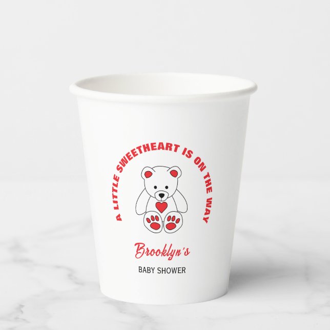 Little Sweetheart Babydusche Red White Teddy Bear Pappbecher (Vorderseite)