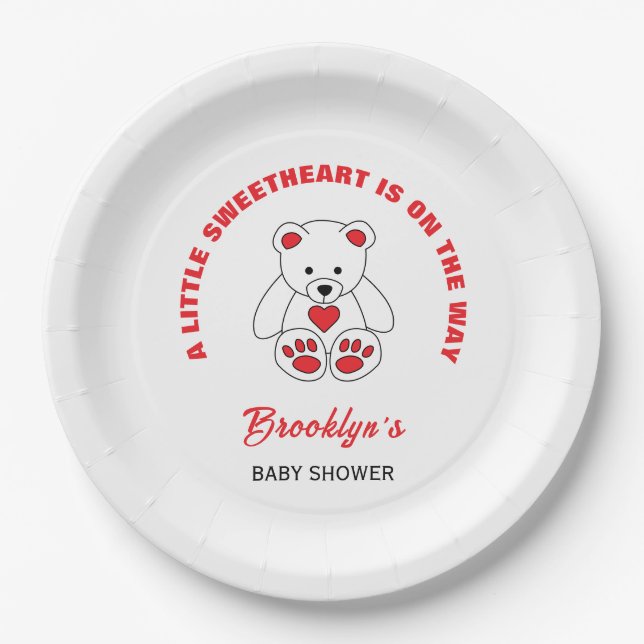 Little Sweetheart Babydusche Red White Teddy Bear Pappteller (Vorderseite)