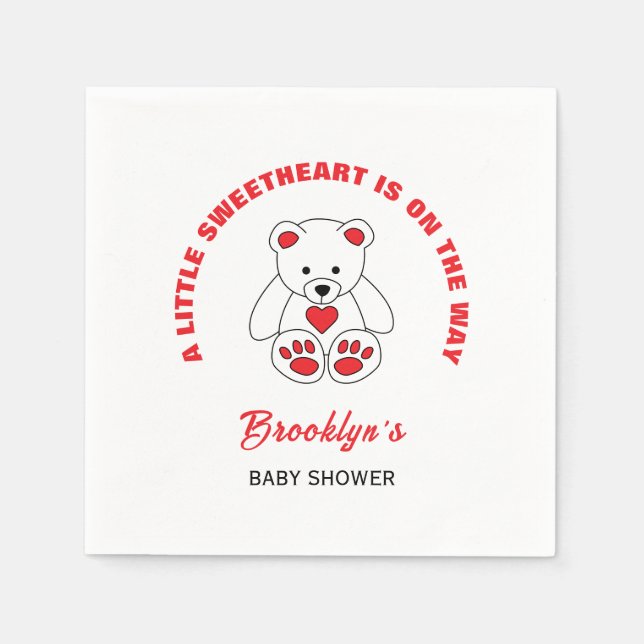 Little Sweetheart Babydusche Red White Teddy Bear Serviette (Vorderseite)